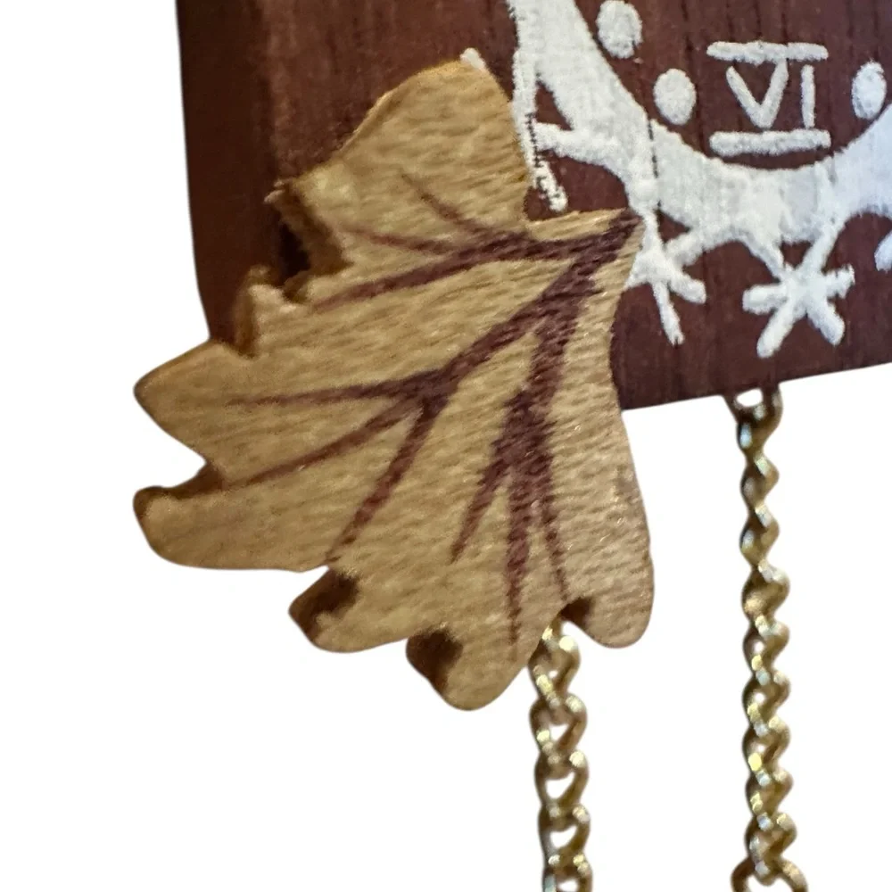 Vtg Cuckoo Coo Clock Christmas Tree Ornament 4” Wood Red Bird Gold German Style